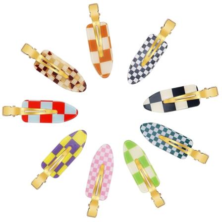 9PCS No Bend hårklämmor, Checkerboard No Crease hårklämmor Curl Pins, Akrylharts Flat Styling Clip, Färgglada Bang Seamless Girls