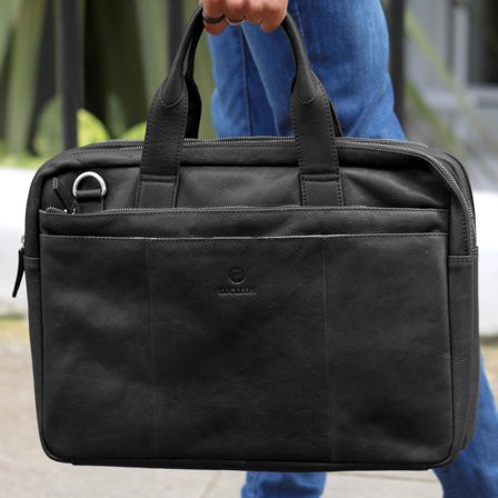 Sac d'ordinateur portable noir "California" pour hommes - Sacs en cuir