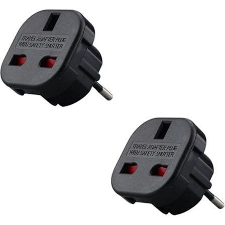 2-pack - Adapter från brittisk till fransk kontakt - Engelsk fransk adapter - Typ G till typ C - Kompakt och lättviktig - Överspänningsskydd (Svart) 