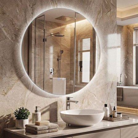 COSTWAY LED Peili Kylpyhuoneeseen 70 x 70 cm Säädettävällä Kirkkaudella, Muistitoiminto, Huurtumaton Toiminto, Pehmeä Taustavalaistus