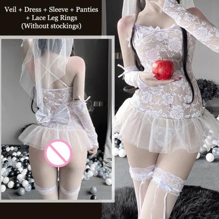 Sexet Lingeri Kostume Brud Cosplay Prinsesse Kjole Blonde Transp Without Socks