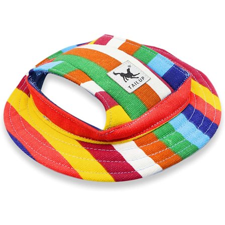 Hundskyddshatt med rund brätte, cap som andas utomhus för sommarhund med öronhål och justerbar hakrem för små medelstora hundar