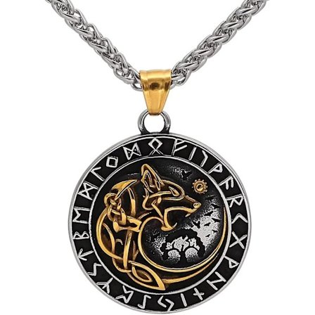 Mænds Rustfrit Stål Fenrir Rune Halskæde Nordisk Smykke, 24