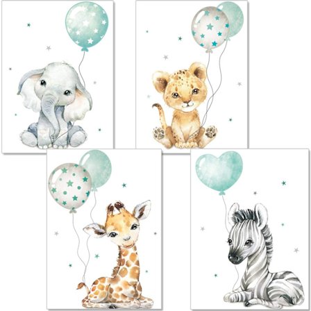 4 stk. Barnerom Dekor Plakat - Mint Grønn Grå Barnerom Maleri