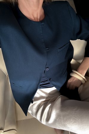 Claire Rose x NA-KD - Linen Blazer - Linklær - Marineblå - EU 40