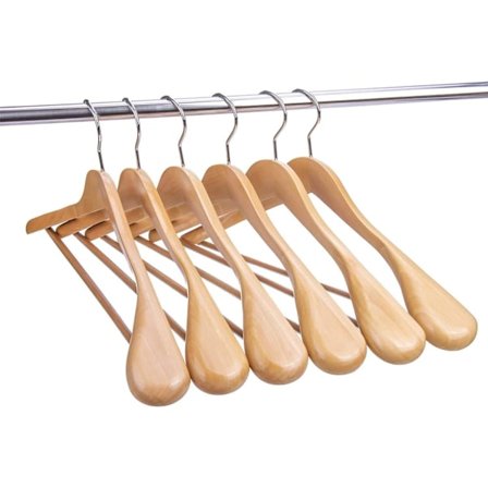 Pakke med 10 luksuriøse naturlige kleshengere i massivt tre, 44,5 cm, brede skuldre, for dressjakke, med rund stang