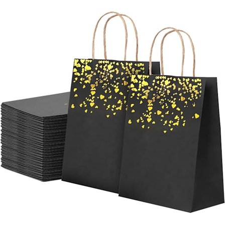 Svarte og Gull Gaveposer 15-pakning, Bronsefarget Papir Festposer med Håndtak for Bursdag Bryllup Graduation - Elegant Flat Bunn