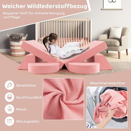 Modulopbygget børnesofa, legesofa, modulsofa med aftageligt betræk, 105,5 x 101 x 48 cm, pink