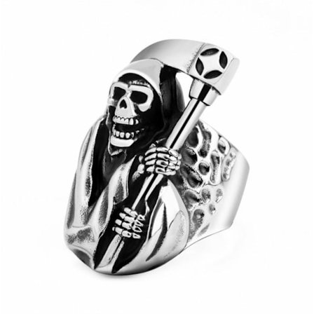 Big ring scythe man in silver death scythe skeleton scary for men