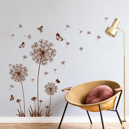 (brun) Mælkebøtte Vægklistermærker Blomster Vægklistermærke Mælkebøtte Sommerfugle Vægklistermærke til Stue Soveværelse Kontor S