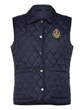 Lauren Ralph Lauren Crest-Patch Diamond-Quilted Vest - Navy - XS
