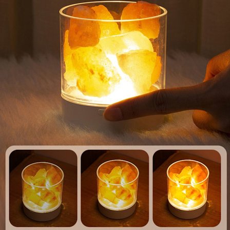 Saltlampe Naturlig Anion USB Lading Skrivebord Fargerik Lampe Seng