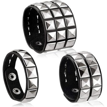 3 stk 80-talls lær armbånd med nagler for menn, mansjett armbånd unisex metall armbånd for Halloween-festgaver (di Man Jia)