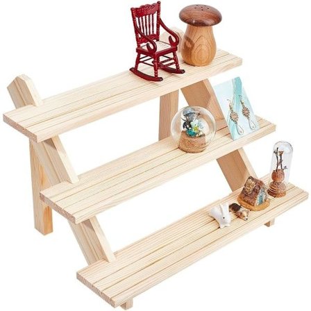 3-etagers logdetaljehandels øreringe display riser, øreringe ringholder aftagelig ubehandlet træ detaljehandels smykkekort displaystativ med spor