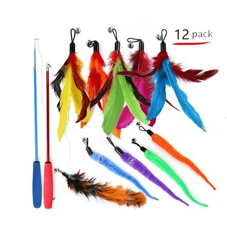 Kissavavan lelu interaktiivinen kissanlelu höyhen Da Bird kissan sisäänvedettävä onkivapaleikkisetti (2 vapaa ja 10 täyttöhöyhentä)