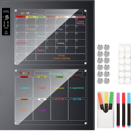Akryl Magnetisk Kalender til Køleskab, 2-pak 30x40cm/12x16tommer Klar Køleskabskalender, Månedsplanlægger og Ugeplanlægger