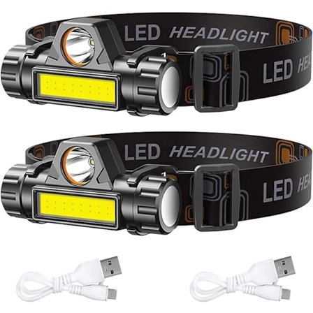 2 ladattavan LED-otsalampun pakkaus | Tehokas otsalamppu | Ladattava otsalamppu | Otsalamppu