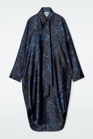 COS Printed Scarf-Detail Midi Dress in Blue - Women