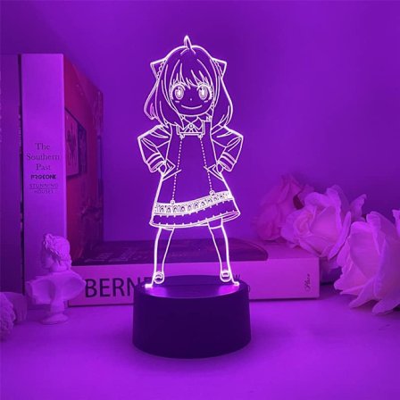 Anime Spy x Family 3D Illusionslampe Anime Led Nattelykt ANYA 3D Nattelykter for Jenter Gutter Soverom Lampe Led Nattelykt for Barn 7 Farger (Sprengt 