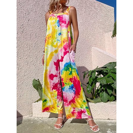 Naisten kukkakuvioiset haalarit, rennot olkaimettomat haalarit, leveälahkeiset housut (väri-M)