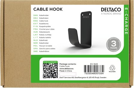 Deltaco E-Charge Kabelholder Sort SS304