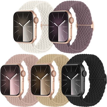 5-pack vävt Solo Loop-armband kompatibelt med Apple Watch-armband 40 mm, 38 mm, 41 mm för kvinnor och män, justerbart nylon, elastiskt, sportarmband B