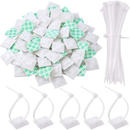 100 stk. selvklæbende strips kabelbinder selvklæbende monteringssokler med flere formål (længde 150 mm, bredde 2 cm, hvid)