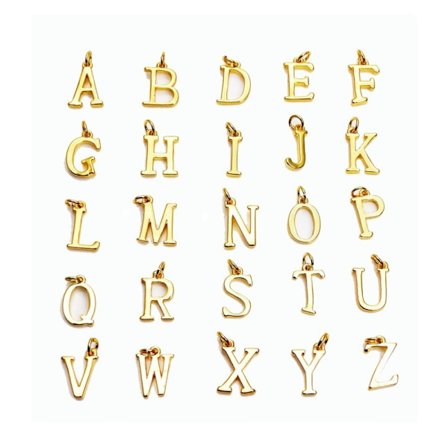 Gullfylte A-Z Alfabet Bokstaver Initial Letters Charms
