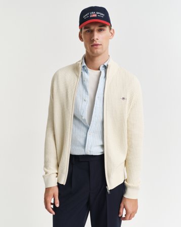 GANT Herren Strickjacke aus strukturierter Baumwolle mit Reißverschluss (XL) Weiß