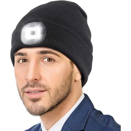 LED-hat med lys, unisex genopladelig LED-hovedlygtehat, sort,