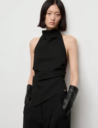 Mango Halter Top With Open Back - Black - L