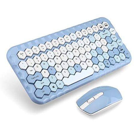 Trådløst tastatur og mus-kombinasjon 83-taster fasjonabel bikubeformet 2,4 GHz frafallsfri tilkobling og ergonomisk design (blå)