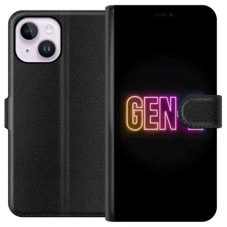 Yhteensopiva Lompakkokotelo Apple Apple iPhone 14 Plus Neontext Gen Z värikkäässä valossa tummaa taustaa vasten modernissa digitaalisessa tyyliiss