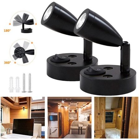 Sæt med 2 væglamper LED læselampe DC12-24V - Indendørs belysning til campingvogn - Hvidt lys (ikke dæmpbar)