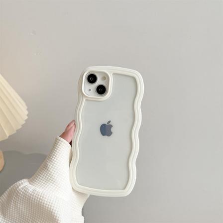 Gjennomsiktig søt krøllete enkel bølget etui, estetisk design støtfanger, myk TPU for iPhone 14 Pro Max-hvit