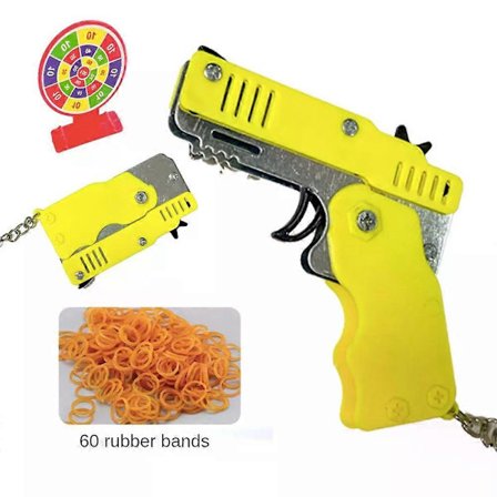 1 Set Gummibandspistol Barn Julleksak Nyckelring Mini Metall Vikbar Skjutpistol Gummibandsleksak Presenter Med 60 Elastiska