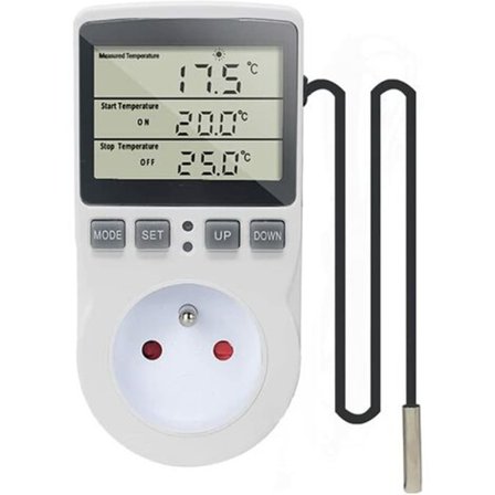 220V Digital Temperaturregulator Termostatkontakt Oppvarming Kjøling med Sonde, LCD Temperaturregulatorkontakt for