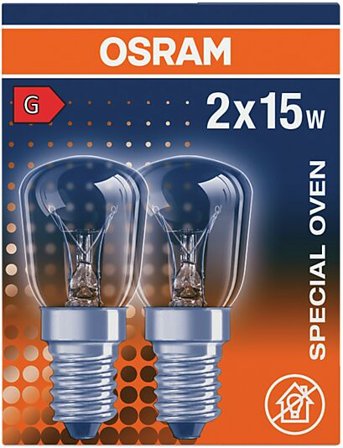 OSRAM Lyspære mini klar E14 15W 2stk