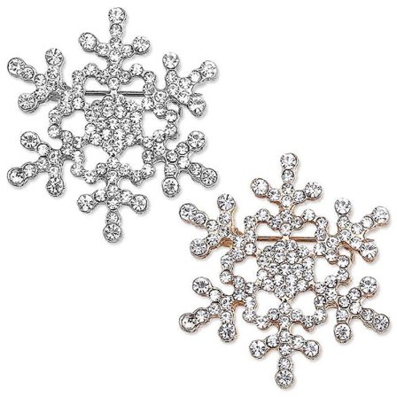 Snefnug Broche Pins Rhinestone Snefnug Blomst Broche Bryllup Brocher Krystal Reversnåle til Kvinder Kjole Tøj - Guld Sølv 2 Stk