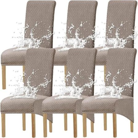 (Taupe) 6 kpl vedenpitäviä XL-ruokatuolinpäällisiä, Spandex-korkeaselkäiset suuret tuolinpäälliset, Jacquard T, Taupe
