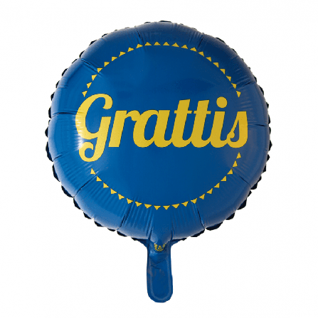 Heliumballong rund blå med texten grattis - Partyninja.se