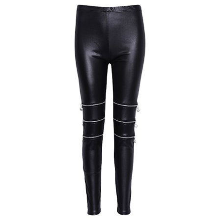 Kvinnors Faux Läder Stretch Skinny Pencil Byxor Dragkedja Dekoration Leggings