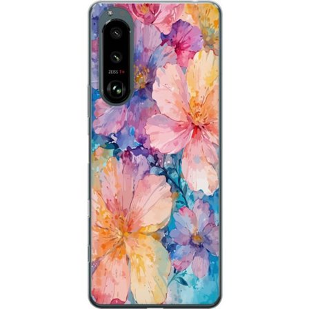Yhteensopiva Puhelinkuori Sony Sony Xperia 5 III Vesivärimaalaus suurilla kukilla vaaleanpunaisissa, sinisissä ja keltaisissa sävyissä pehmeässä