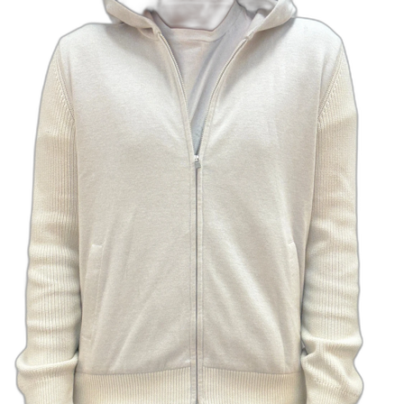 Beige stickad hoodie med dragkedja