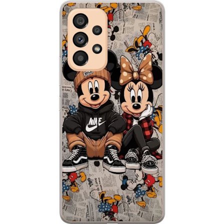 Kompatibelt Gjennomsiktig deksel til Samsung Galaxy A53 5G Tegnet musepar i streetwear med caps, joggesko og avisbakgrunn. Leken byillustrasjon med mo