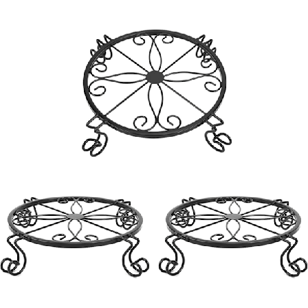 Metalliset kasvitelineet kukkaruukuille, kestävä ruukkuteline sisä- ja ulkokäyttöön, ruosteenkestävä rautapuutarhakontti, 3 kpl (musta)