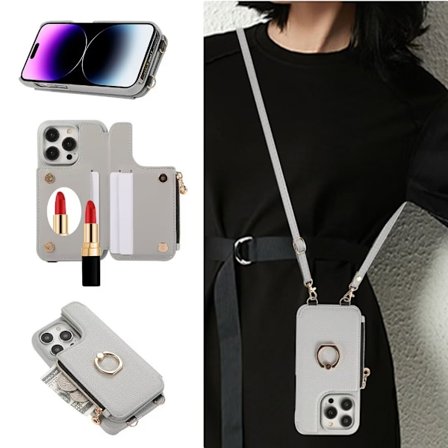 Fodral för iPhone16plus blågrå japansk och koreansk dragkedja crossbody multi kort ring solid me