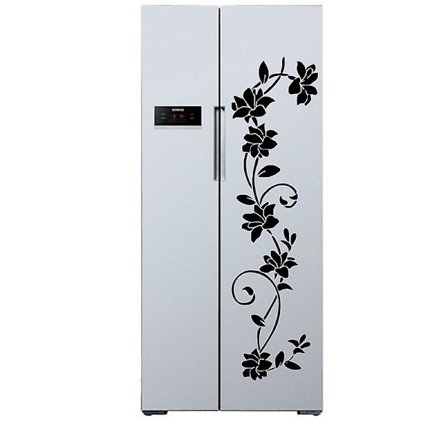 2-pack svarta blommiga väggdekaler i PVC för kylskåp