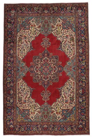 Handgeknüpft Täbriz 205X310 Persischer Wollteppich Schwarz/Dunkelrot