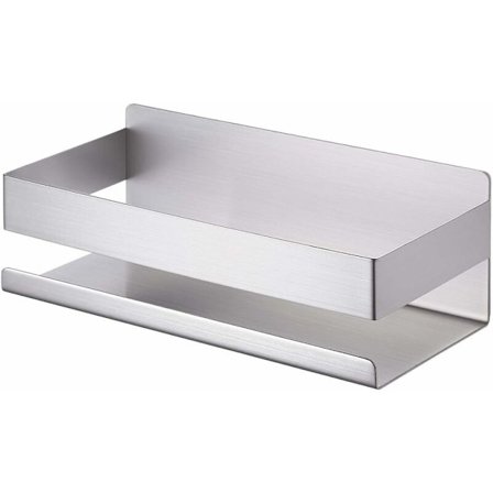 Uborret baderomshylle i rustfritt stål dusjhylle SUS304 lim veggmontert hylle 23CM børstet